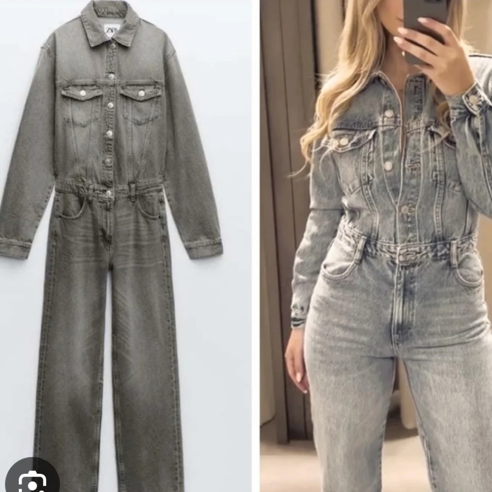 Zara Gray Denim Overalls with Utility Style NWT